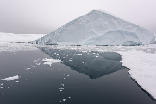 huge icebergs are on arctic ocean in Greenland