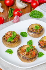 Mushroom caps stuffed with vegetables and cheese