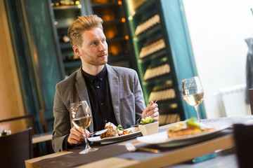 Young man in restaurant