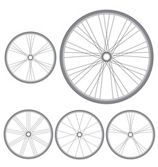 different bicycle wheels on a white background
