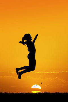 little girl jump at sunset