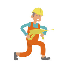 Character construction worker, laborer with perforator. Isolated on white background. Vector illustration eps10