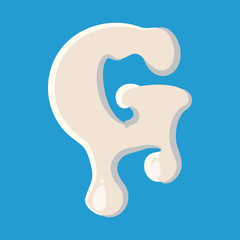 G letter isolated on baby blue background. Milky G letter vector illustration