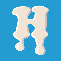 H letter isolated on baby blue background. Milky H letter vector illustration