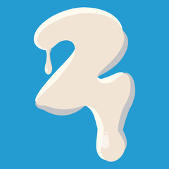 Number two 2 isolated on baby blue background. Milky two 2 number vector illustration