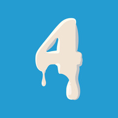 Number four 4 isolated on baby blue background. Milky four 4 number vector illustration