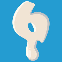 Number six 6 isolated on baby blue background. Milky six 6 number vector illustration