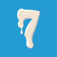 Number seven 7 isolated on baby blue background. Milky seven 7 number vector illustration
