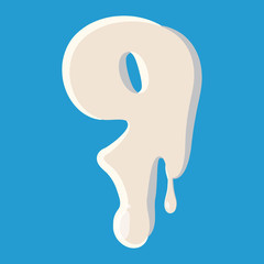 Number nine 9 isolated on baby blue background. Milky nine 9 number vector illustration