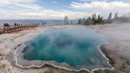 Colorful landscapes of geothermal activity. Black Pool. West Thumb Geyser Basin, Yellowstone...
