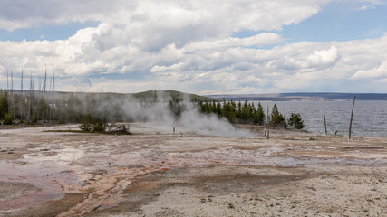 Amazing landscape of geothermal activity. West Thumb Geyser Basin, Yellowstone National Park, Wyoming