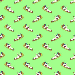 Silhouette of Ranning Shoes Seamless Pattern on Green Background