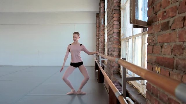 Young female ballet dancer exercising in ballet class