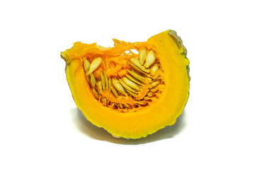 Isolated Thai species pumpkin sliced on white background with clipping path