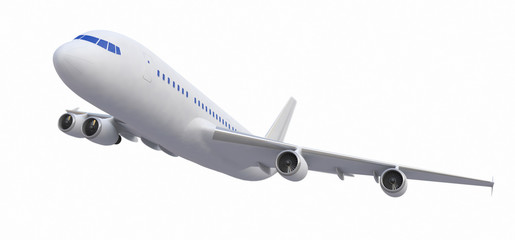 White Four-engine Airplane, White Aeroplane Isolated On White Background, Plane - 3d Model, Plane Concept - 3d Rendering