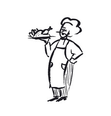 black and white french chief sketch vector illustration on paste