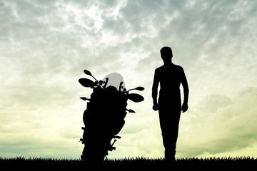 man with the bike at sunset © adrenalinapura