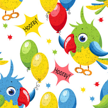 Seamless pattern with parrots and balloons.