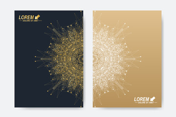 Modern vector template for brochure, Leaflet, flyer, cover, magazine or annual report A4 size. Business, science, medicine and technology design book layout. Abstract presentation with golden mandala