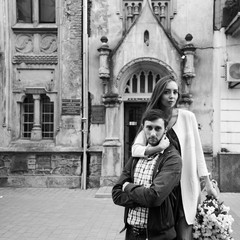 Fototapeta premium Black and white photo of cute young couple