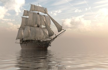 3D Illustration Sailboat On The Sea