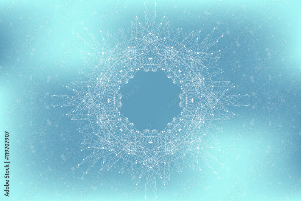 Poster Geometric abstract connected line with dots. Big data visualization. Molecule and communication background. Social network information. Modern technology concept. Vector illustration.