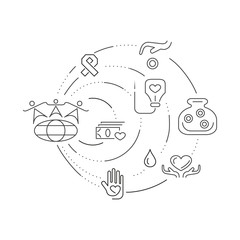 Charity and donation, volunteers needed concepts set for web banners, printed materials, infographics, websites. Creative icons in thin line flat design. Vector illustration eps10