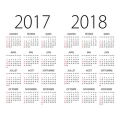 2017 and 2018 years french language vector calendar.
