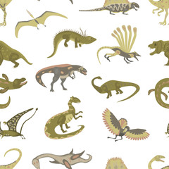 Seamless pattern of Jurassic reptile. Dinosaur vector illustration in modern flat design. Dino Isolated on white background. eps10
