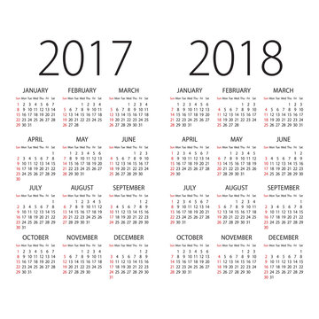 Abstract 2017 and 2018 vector calendar with Sunday the first day of week