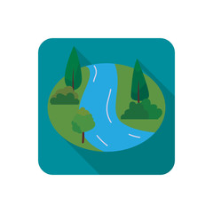 A part of nature with river and trees color flat icon