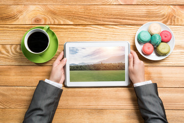 Businesswoman having coffee break