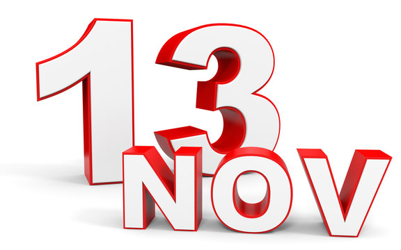 November 13. 3d text on white background.