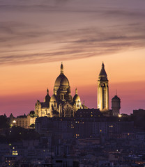 Basilique of Sacre coeur at night, Paris, France