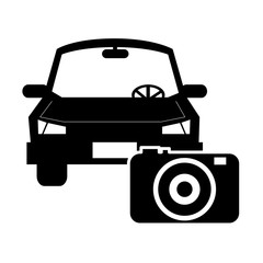 flat design car and photographic camera icon vector illustration