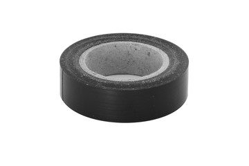 Protective adhesive black insulating tape coil isolated on white background