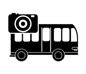 flat design bus and photographic camera icon vector illustration