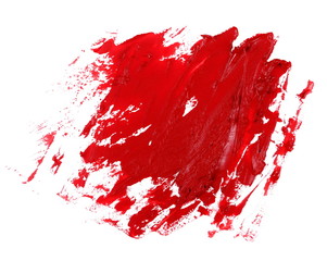 red grunge brush strokes oil paint isolated on white background