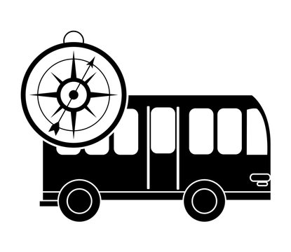 Flat Design Bus And Compass Icon Vector Illustration