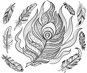 Hand drawn ink pattern. Coloring book for adult