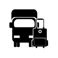 flat design truck or van and suitcase icon vector illustration
