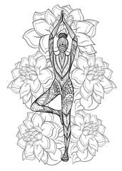 Hand drawn ink pattern. Coloring book for adult