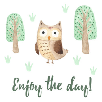 Enjoy the day card with a cute owl