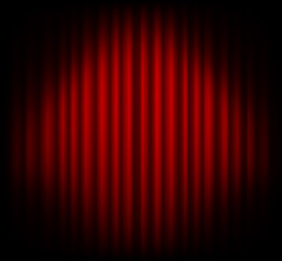 Red curtain on theater or cinema stags. Darkening at the edges