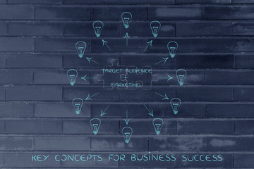 target audience & marketing text, matching puzzle and lightbulbs