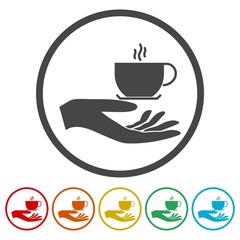 Illustration of a hand offering coffee, 6 Colors