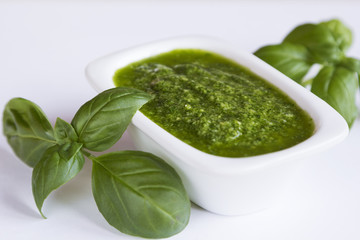 Cooking traditional Italian pesto sauce