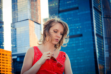 beautiful girl on a walk in the city