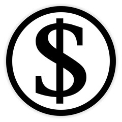 Dollar button on white.