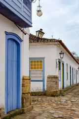 Fototapeta na wymiar Street with buildings in the old colonial town of Paraty in Rio de Janeiro